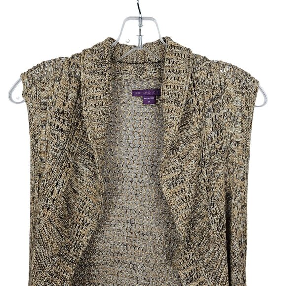 Womens Open Front Knit Cardigan 2X Browns Gold Metallic Threading Sleeveless - Picture 6 of 16